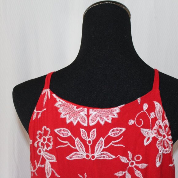 SUNDRESS Westport Red White Floral Embroidery Lined Tie Front MAXI XL Pre-Loved - Picture 10 of 13
